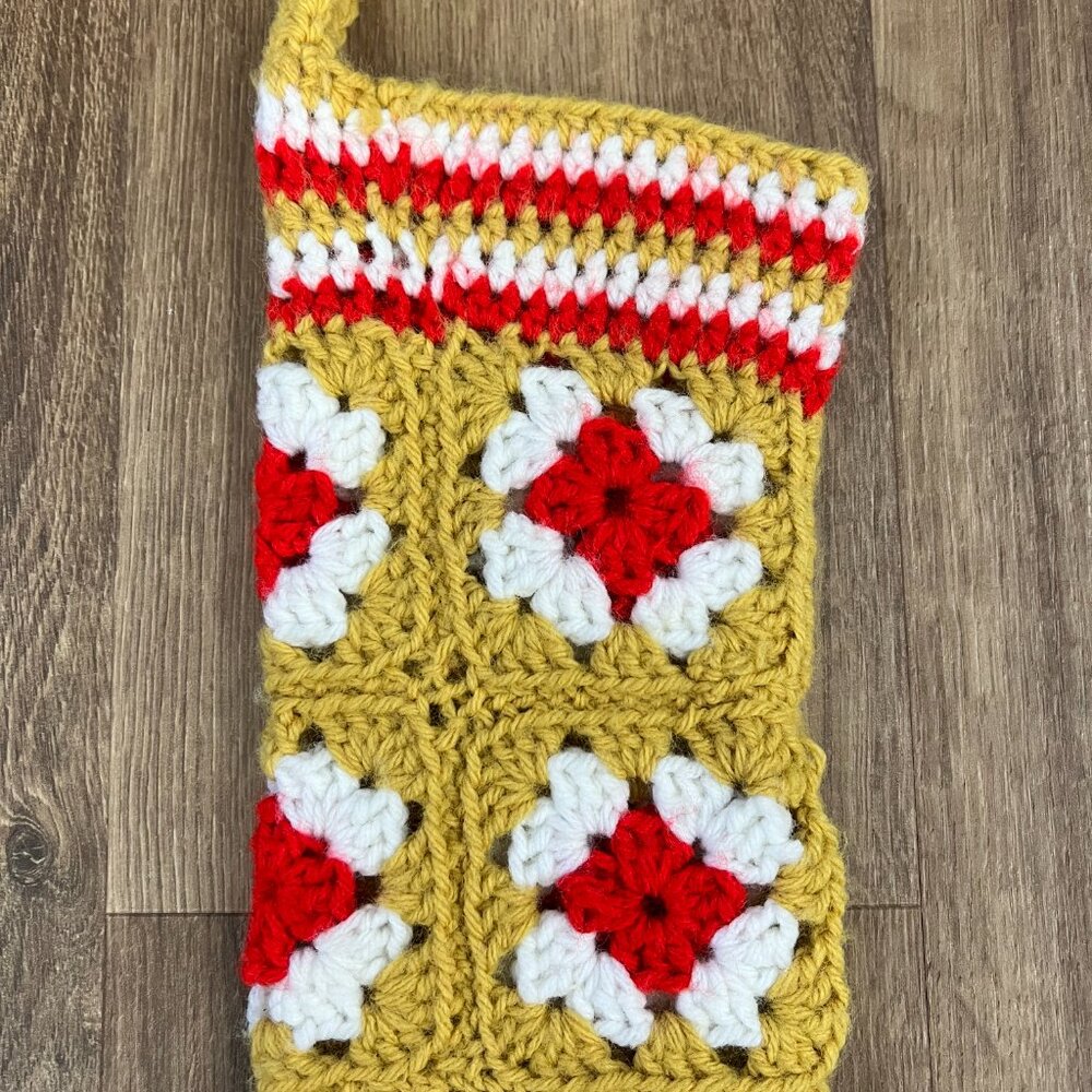Vintage Boho Handmade Crochet Granny Square Stocking 70s - Picture 2 of 8